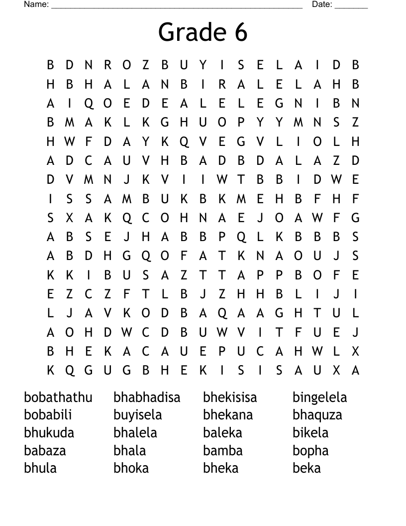Grade 6 Word Search WordMint