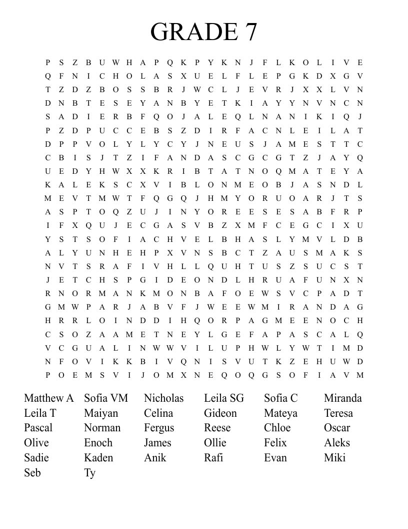 GRADE 7 Word Search WordMint