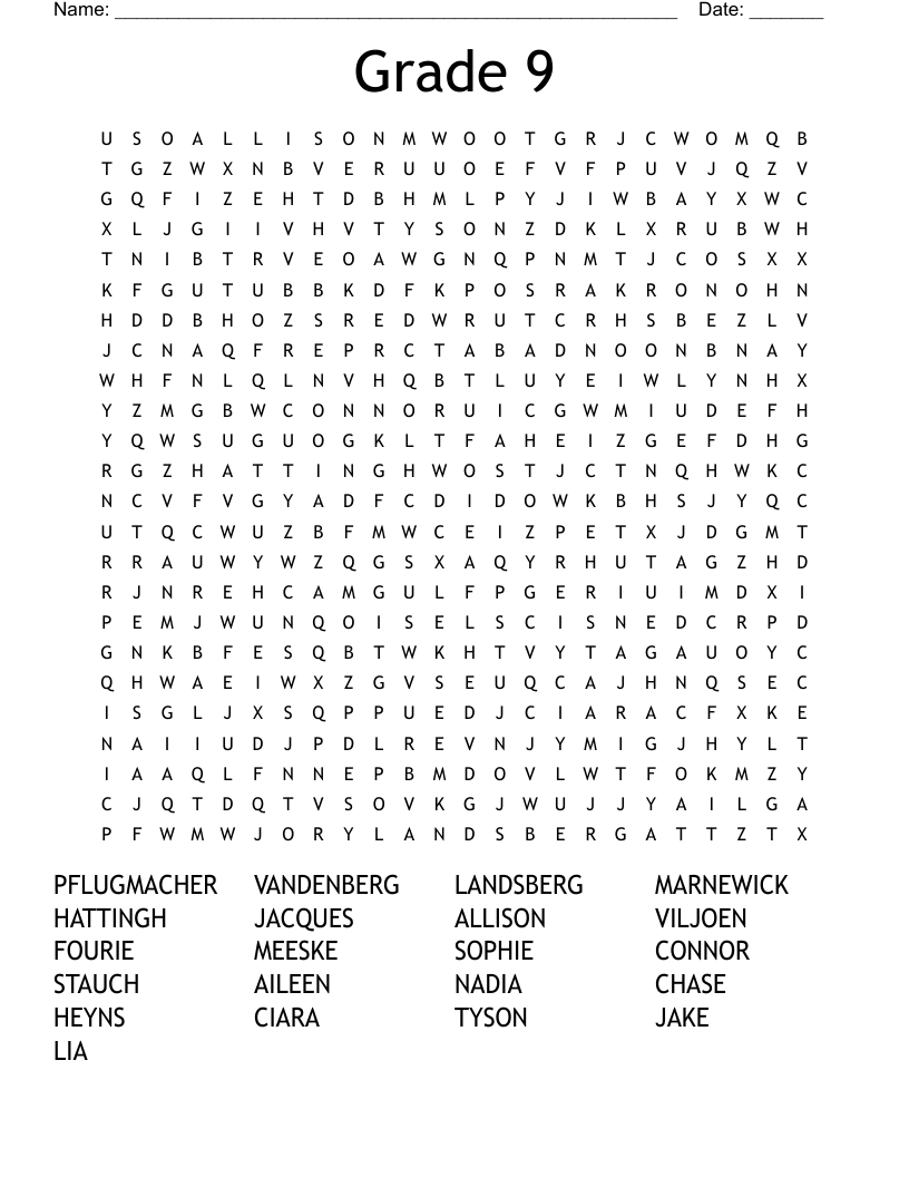 Grade 9 Word Search WordMint