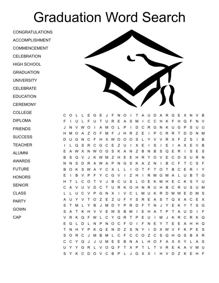 Graduation Word Search WordMint