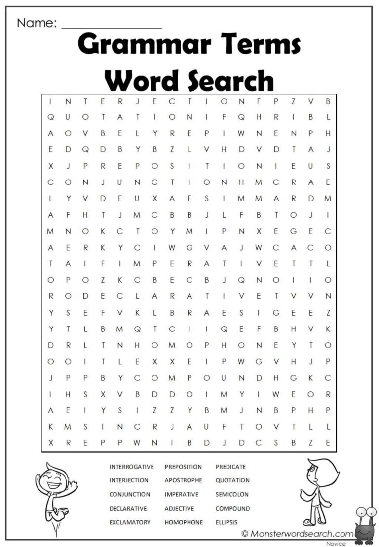 Grammar Terms Word Search Monster Word Search