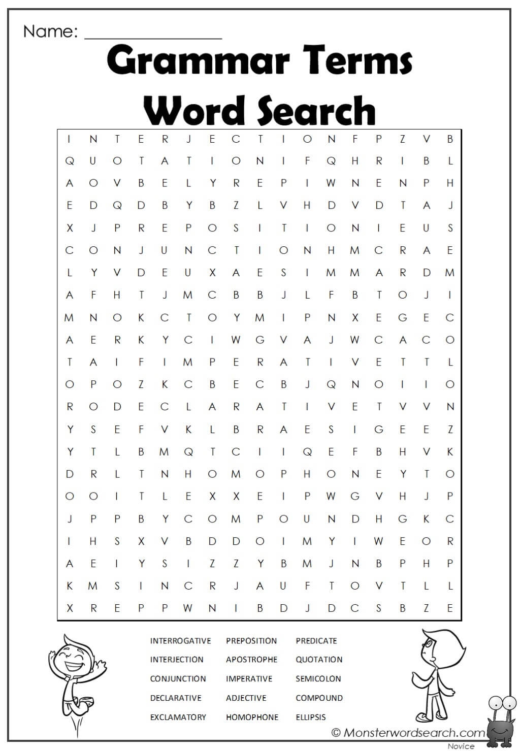 Grammar Terms Word Search Monster Word Search