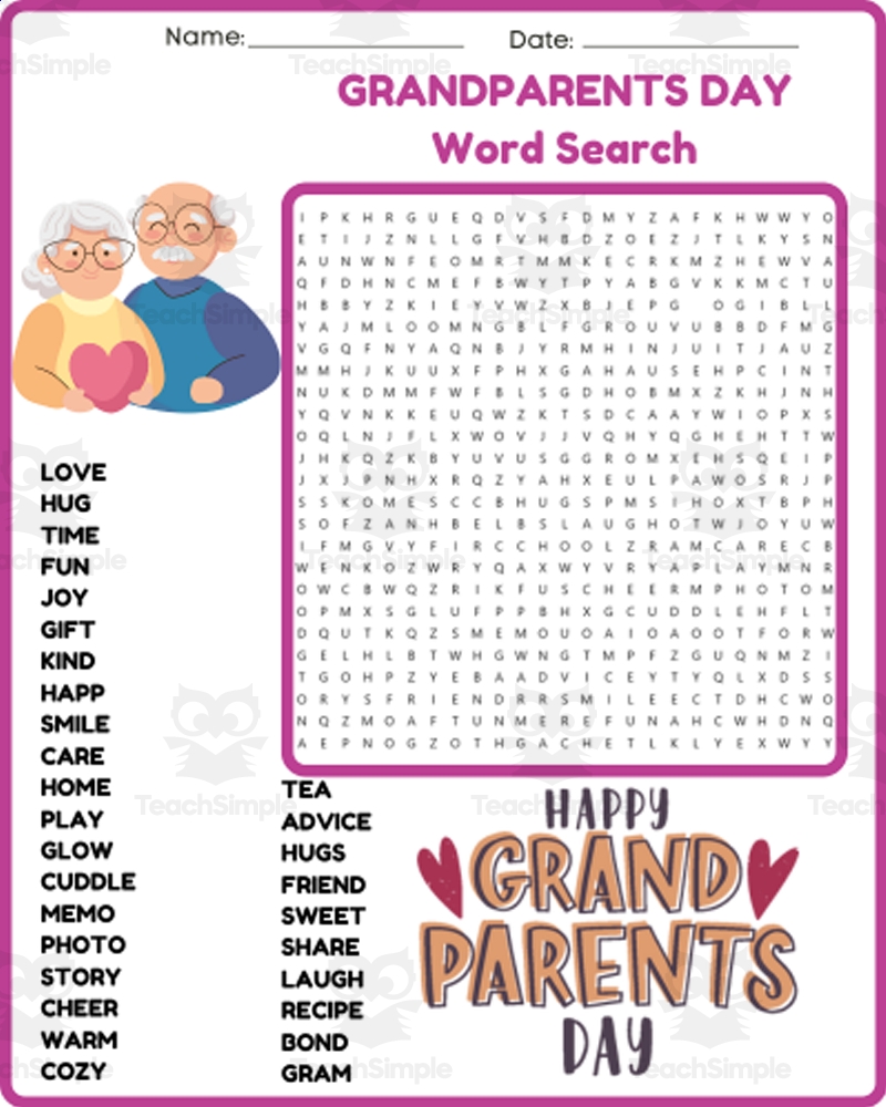 GRANDPARENTS DAY Word Search Puzzle Worksheet Activity By Teach Simple
