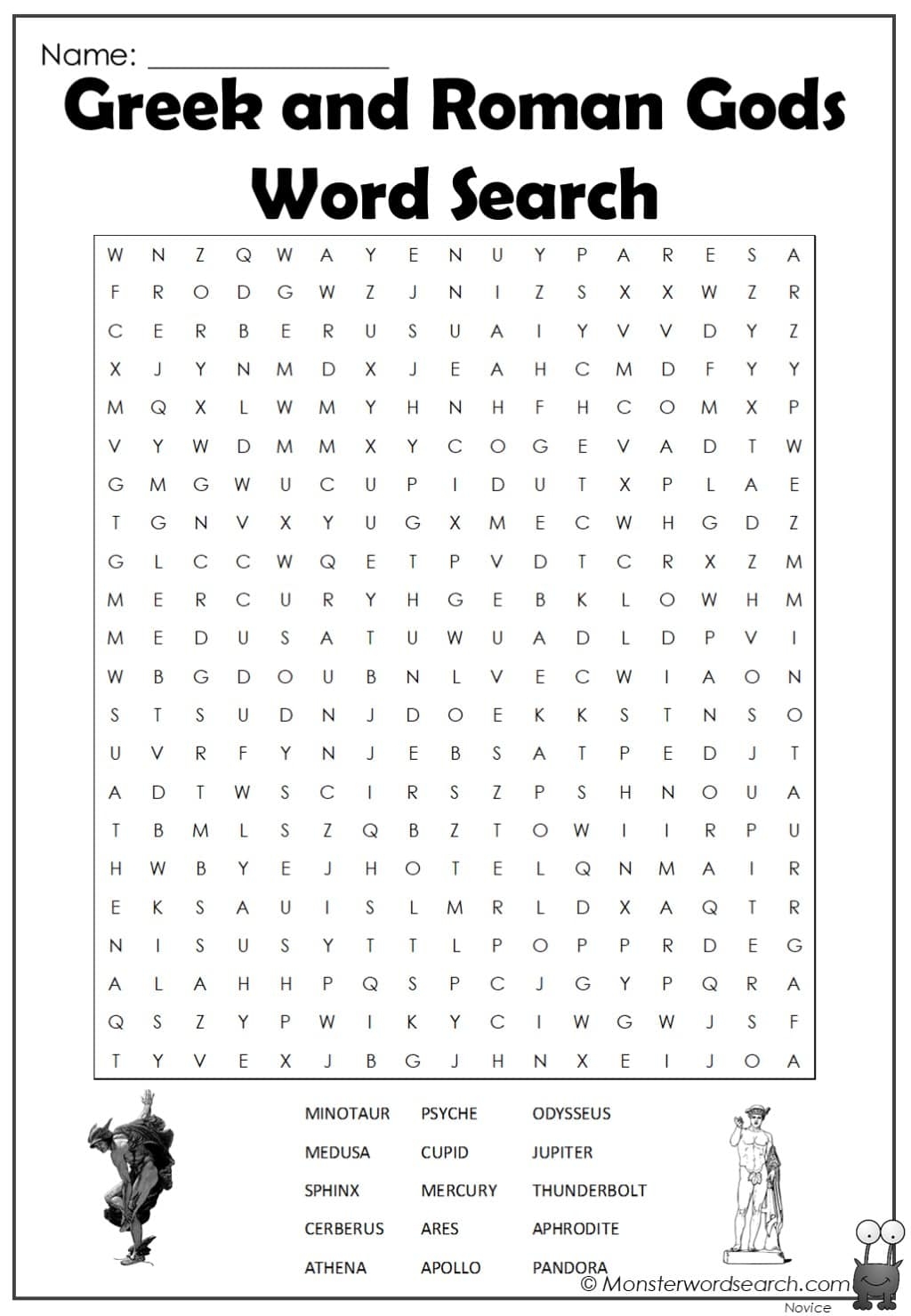 Greek And Roman Gods Word Search Monster Word Search