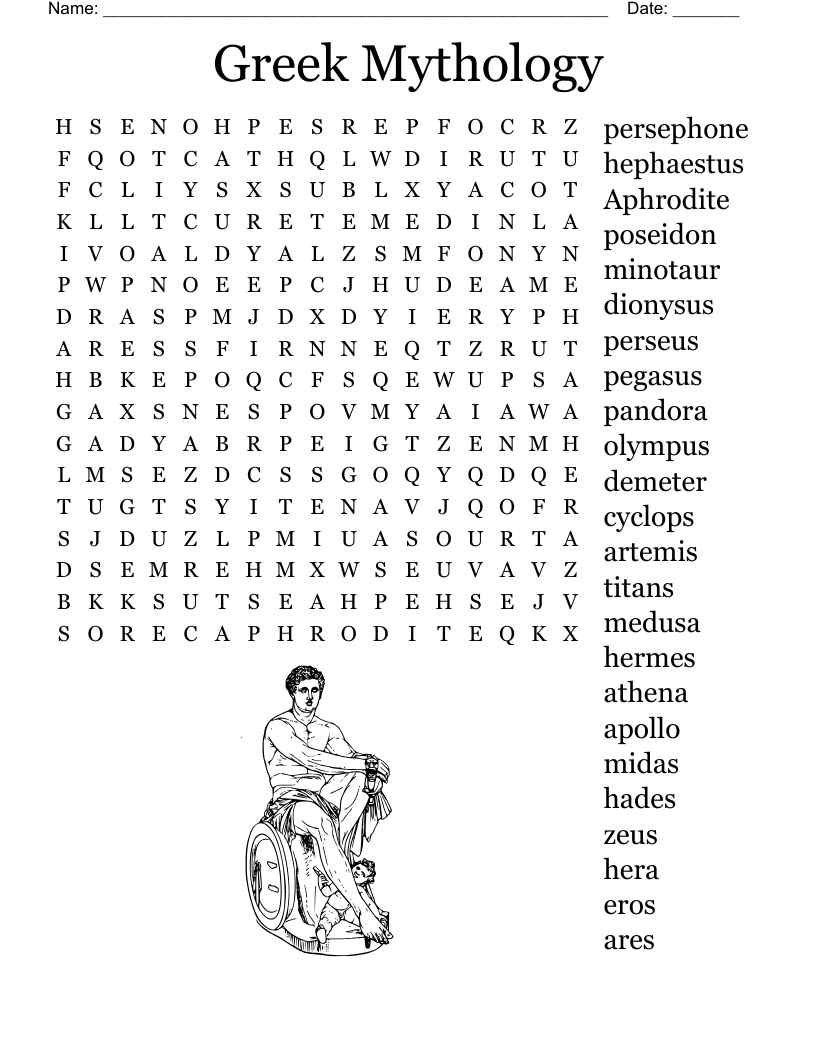 Greek God Word Search Free Printable Greek God Word Search Free Printable