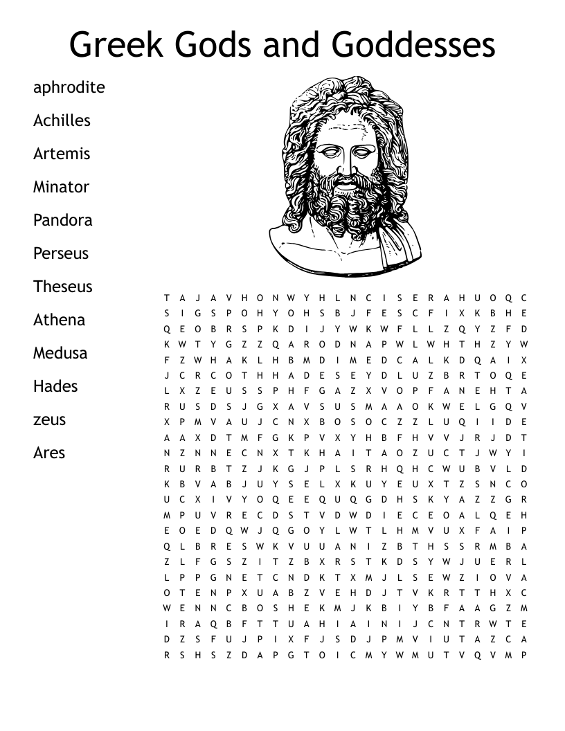 Greek Gods And Goddesses Word Search WordMint Greek Gods And Goddesses Word Search WordMint