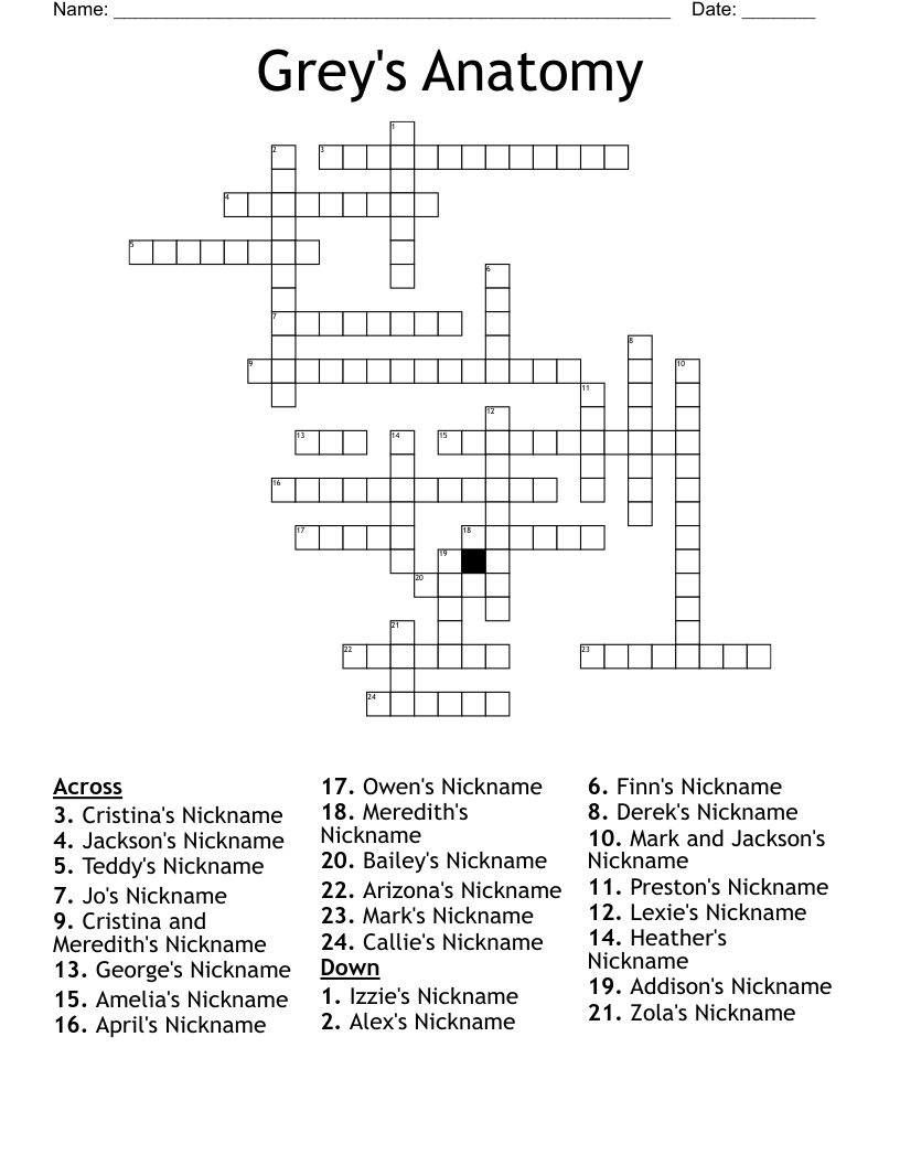 Grey's Anatomy Word Search Printable