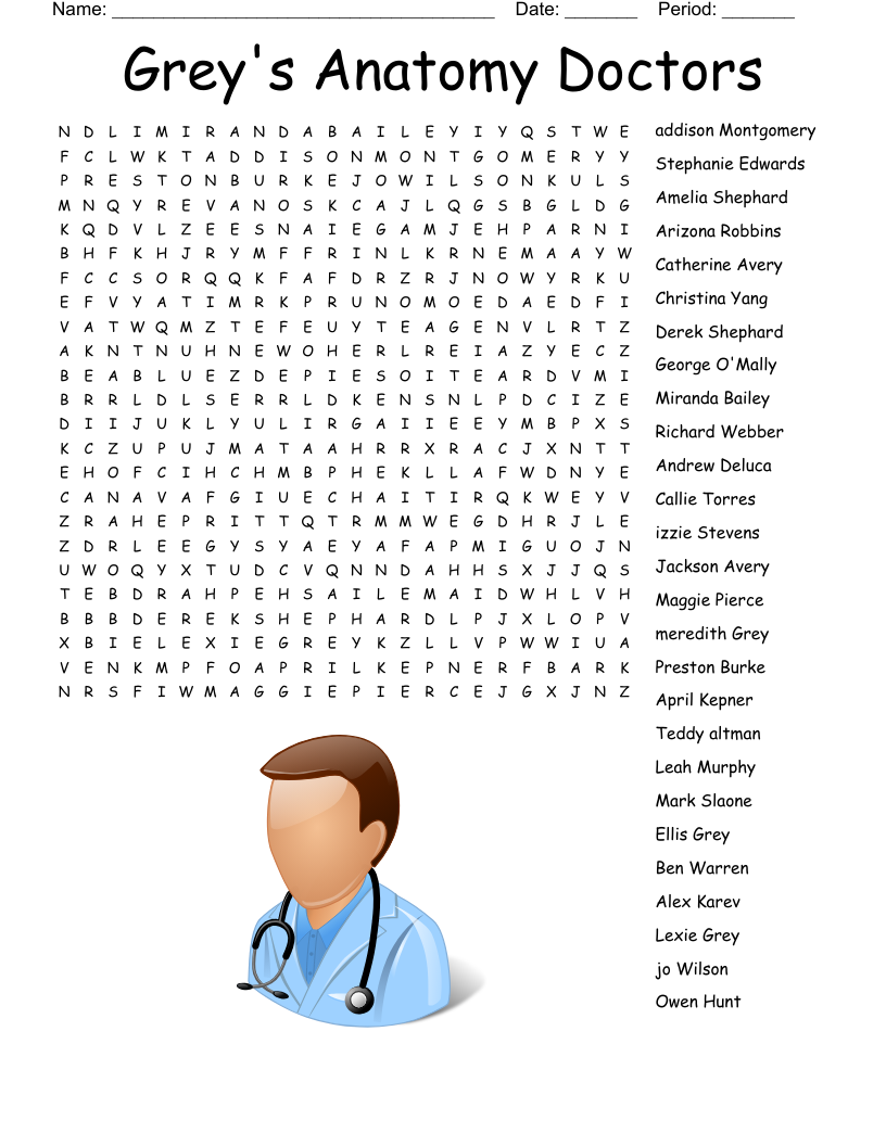 Grey s Anatomy Doctors Word Search WordMint