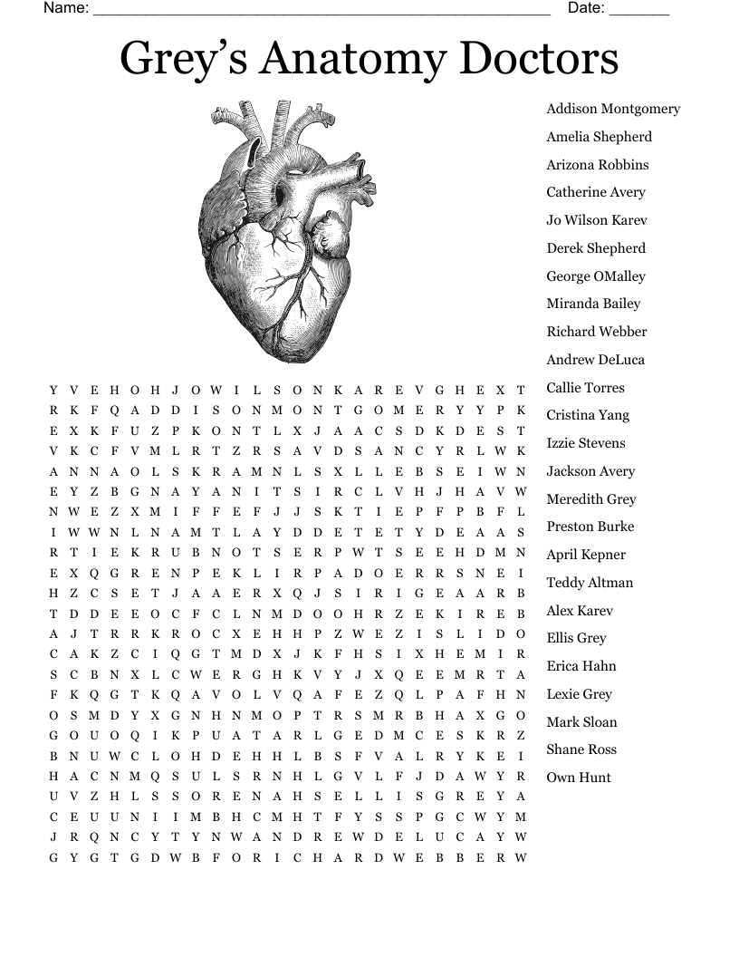 Grey s Anatomy Doctors Word Search WordMint