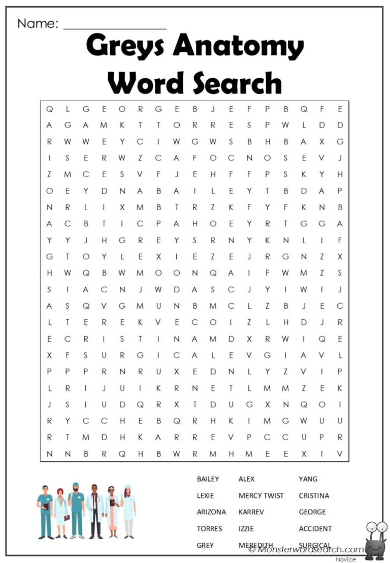 Greys Anatomy Word Search Monster Word Search