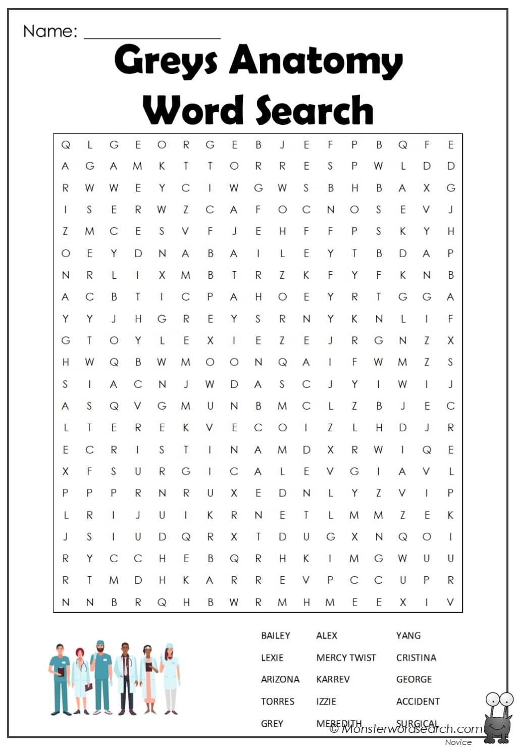 Greys Anatomy Word Search Monster Word Search