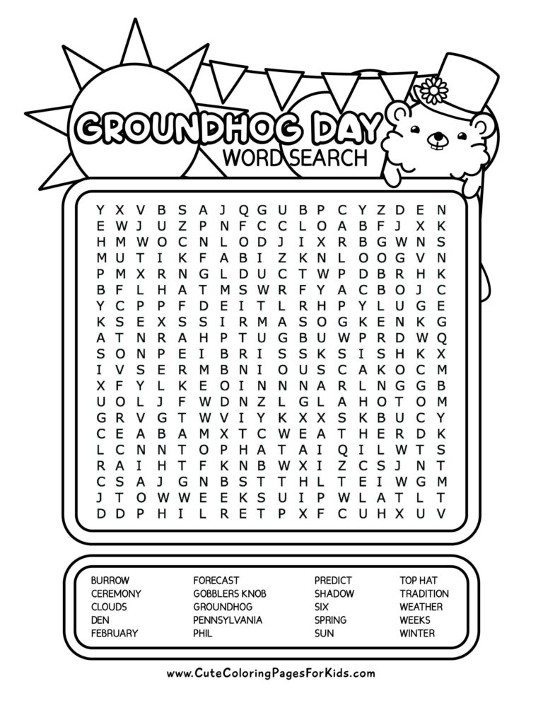 Groundhog Day Word Search For Kids Free Printable PDF Cute Worksheets Library