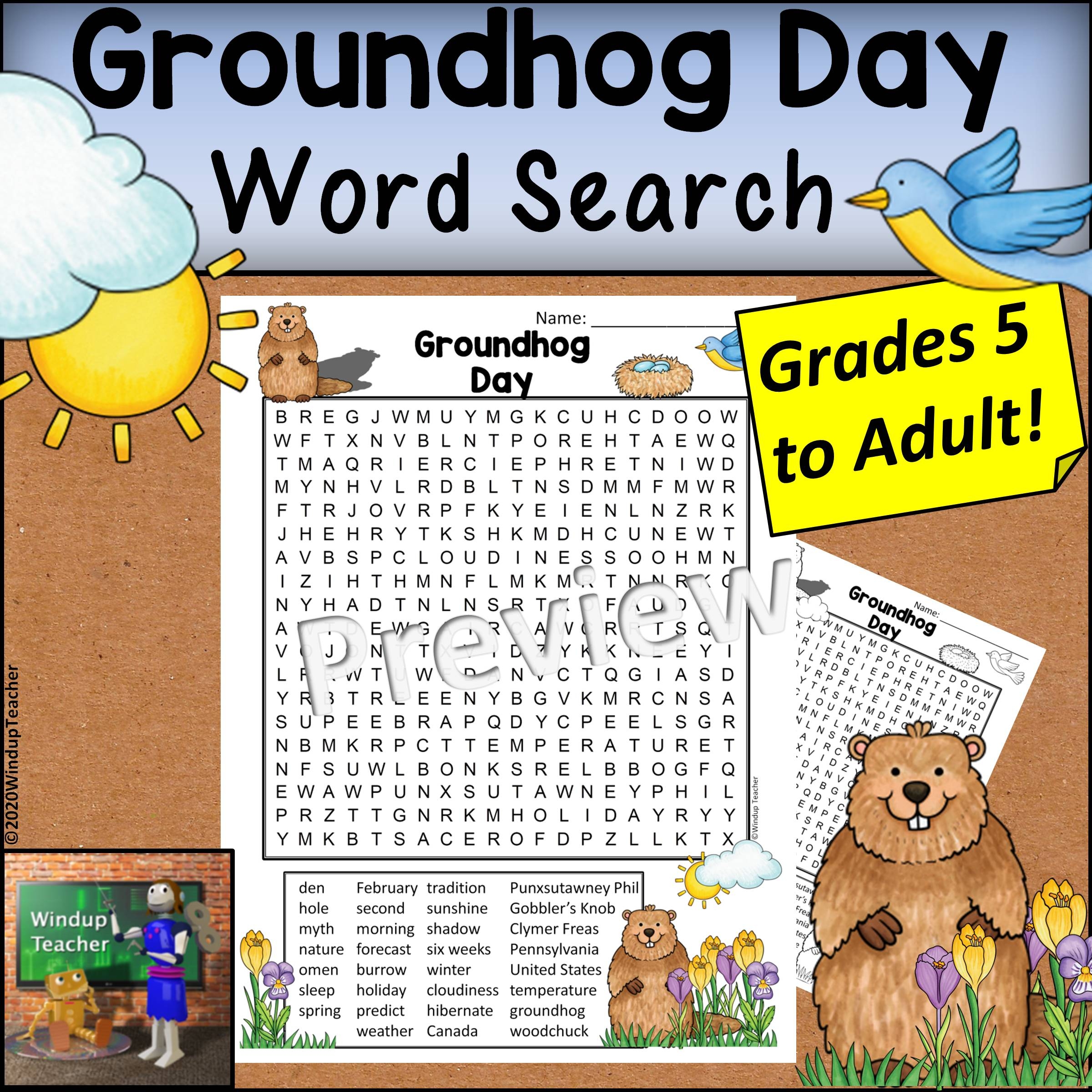 Groundhog Day Word Search Hard For Grades 5 U0026 UP