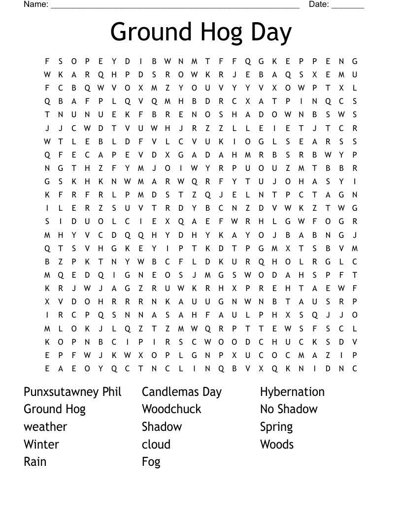 Groundhog Day Word Search WordMint