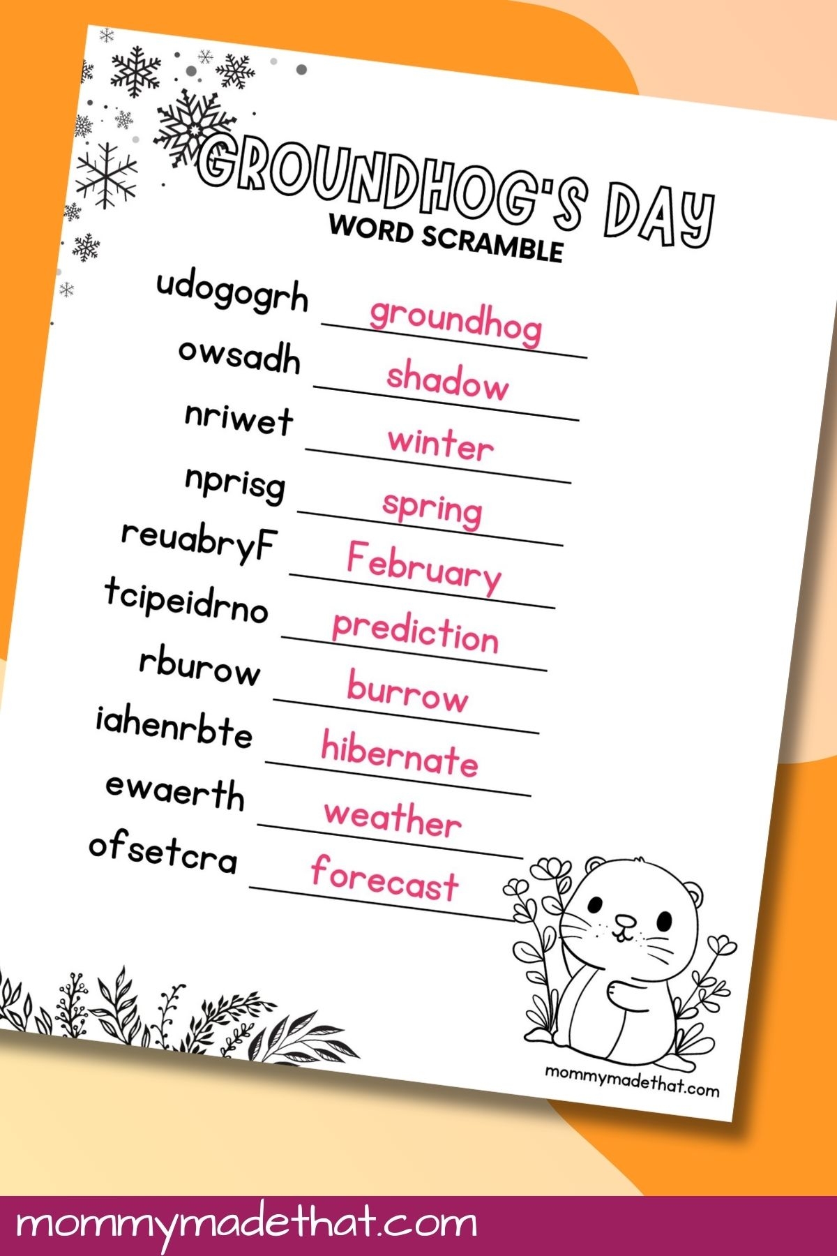 Groundhog s Day Word Scramble