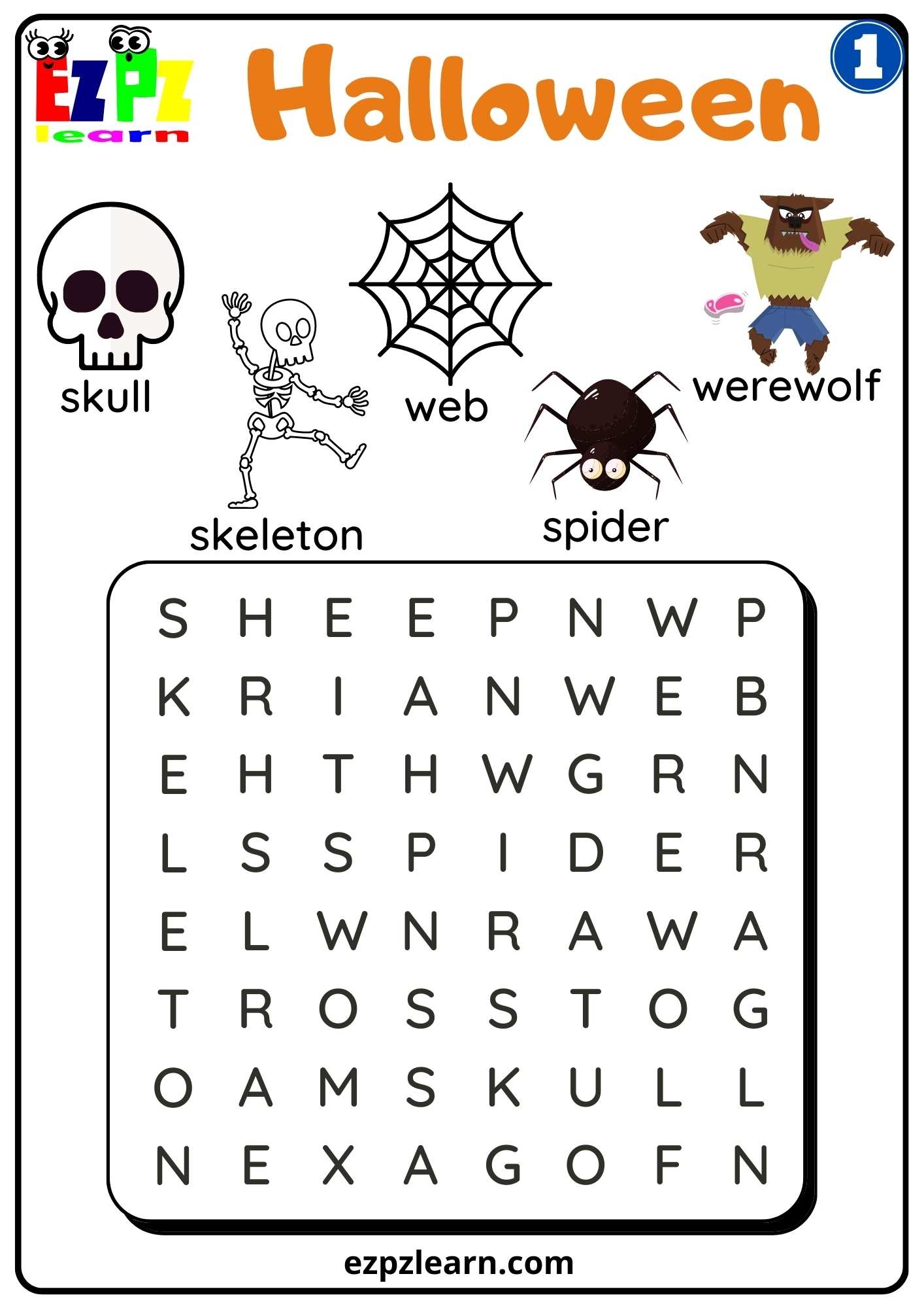Group 1 Halloween Word Search For Kids Ezpzlearn