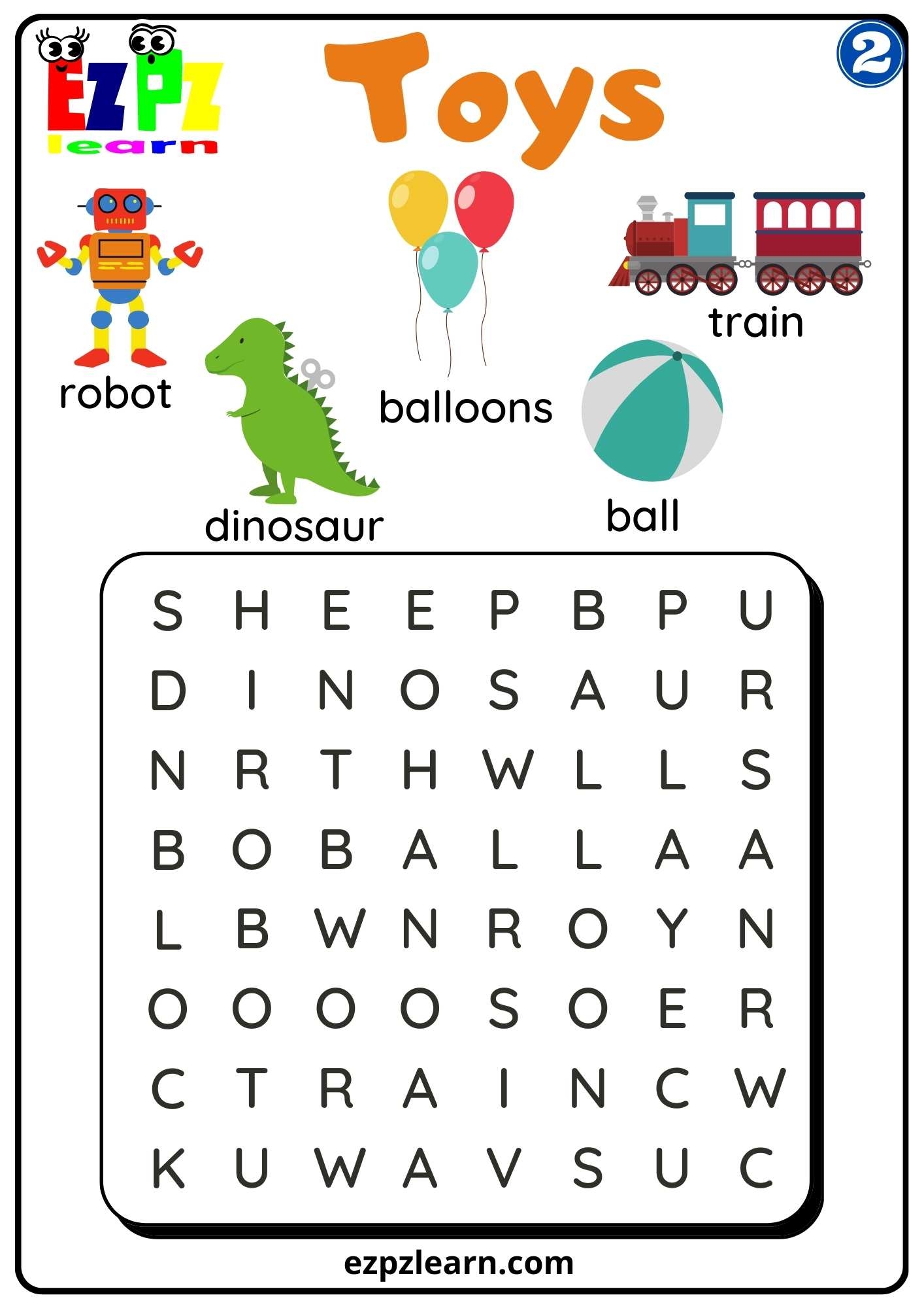 Group 2 Toys Vocabulary Word Search Worksheet For K5 And ESL PDF Download Ezpzlearn