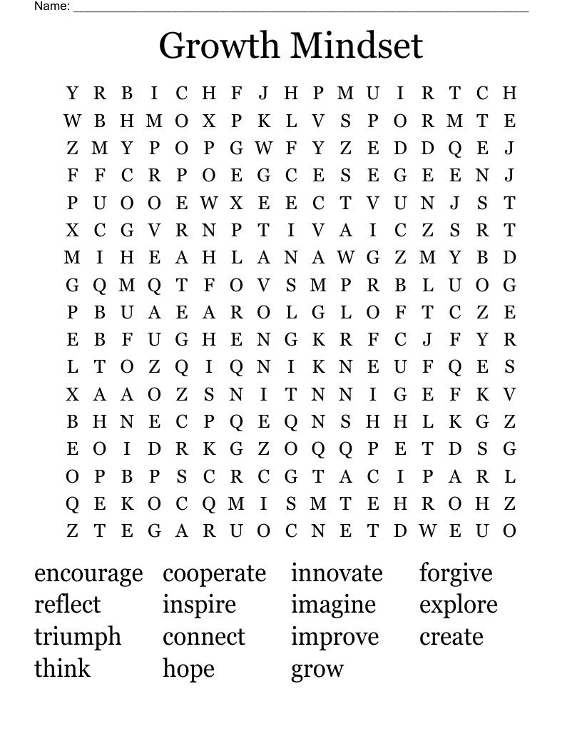 Growth Mindset Word Search WordMint