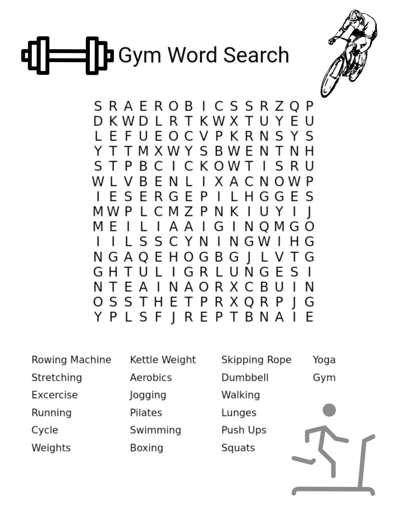 Gym Exercise Wordsearch Puzzle Game Activity Homeschooling Physical Education Learning Printable Digital Download