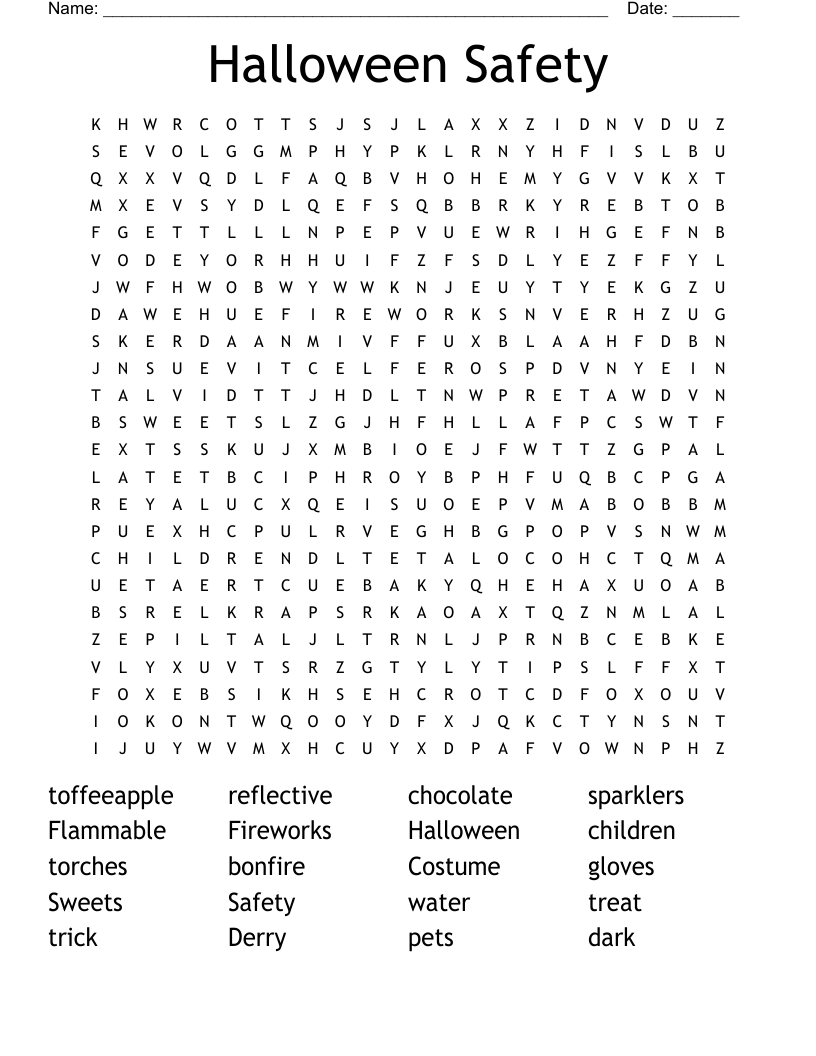 Halloween Safety Word Search WordMint