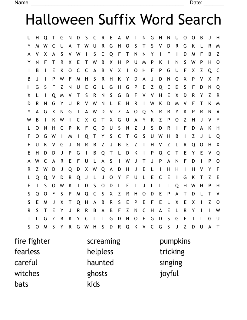 Halloween Suffix Word Search WordMint