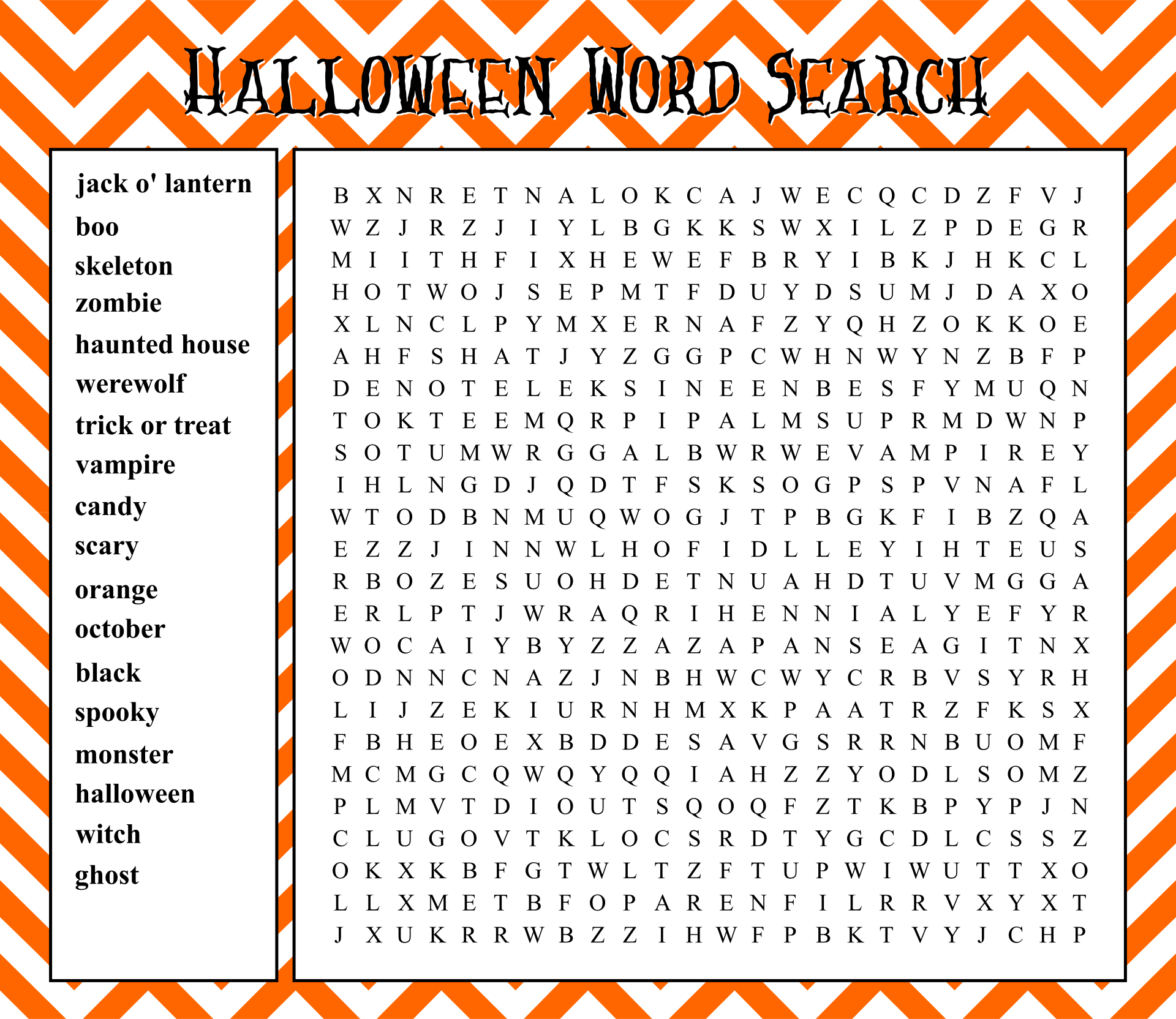Free Printable Halloween Word Search Hard