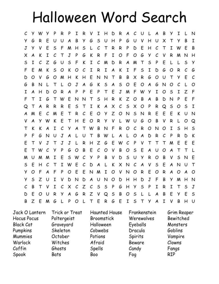 Halloween Word Search WordMint