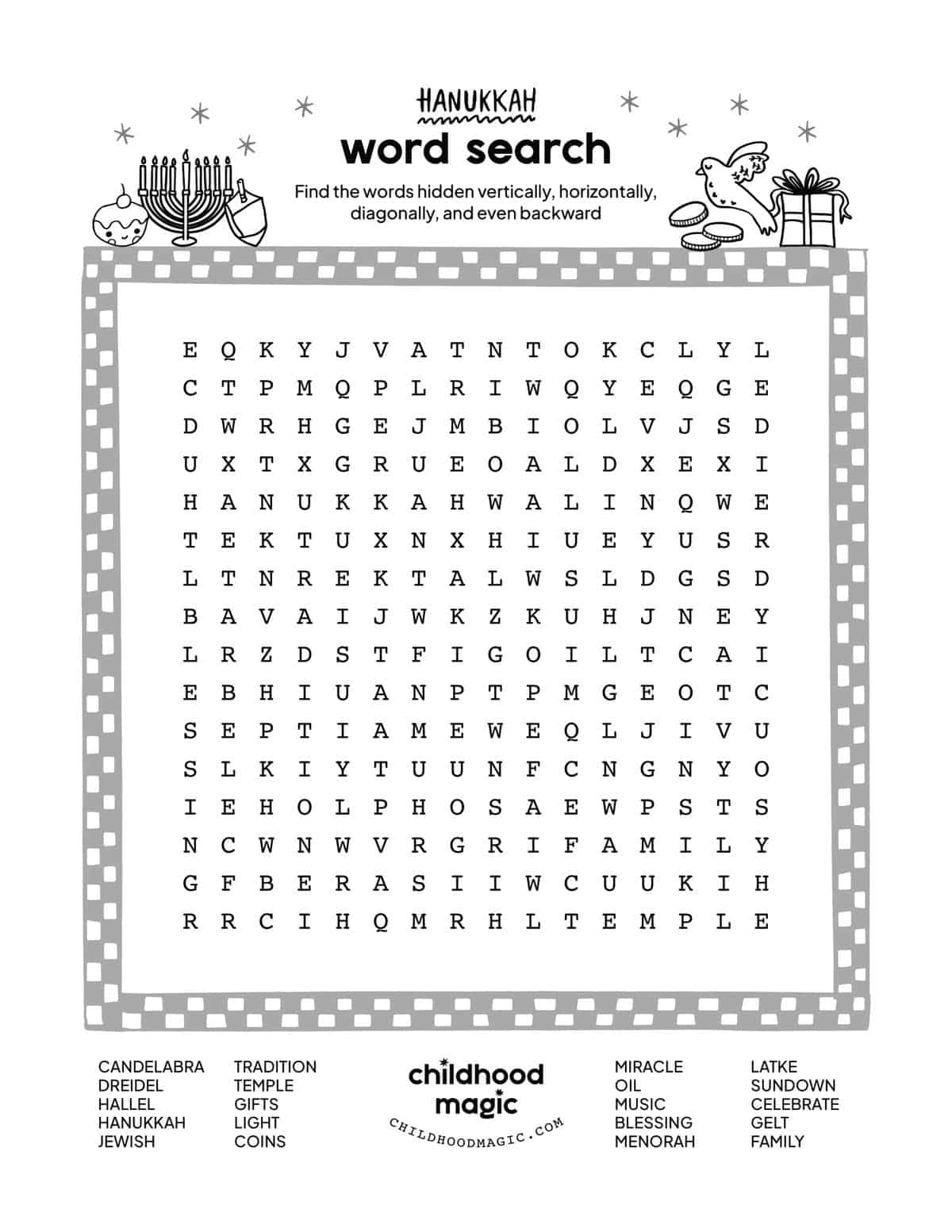 Hanukkah Word Search Childhood Magic