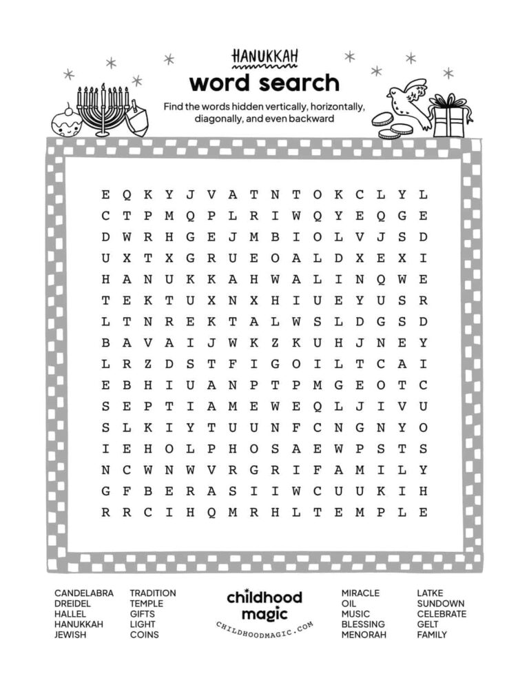 Hanukkah Word Search Childhood Magic