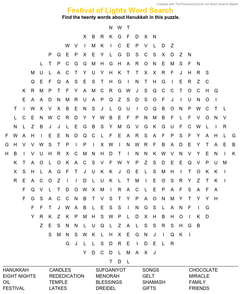 Hanukkah Word Search Puzzle 