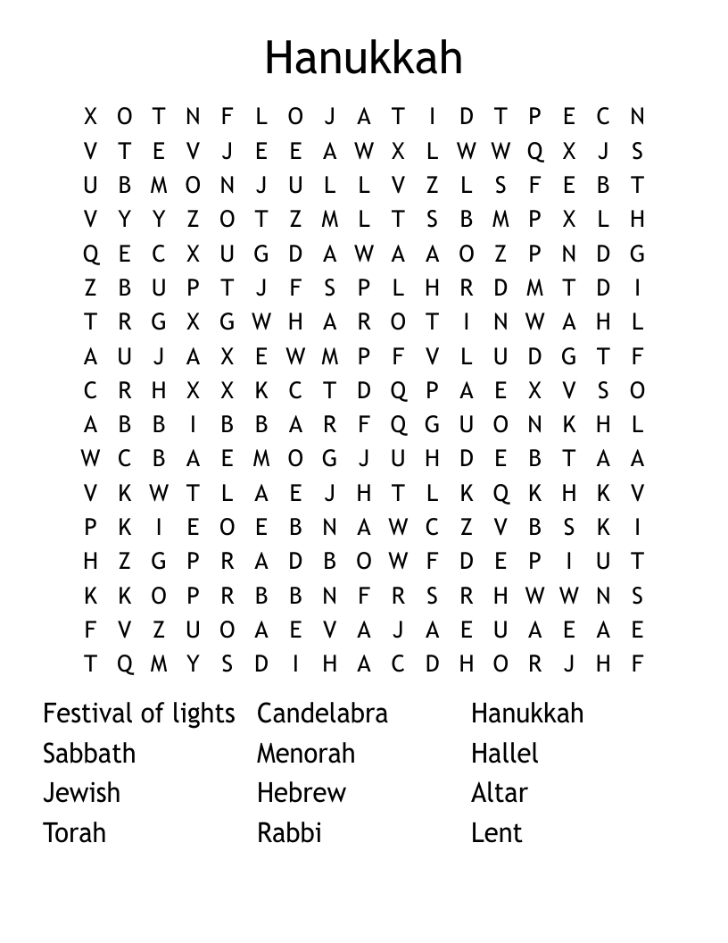 Hanukkah Word Search WordMint