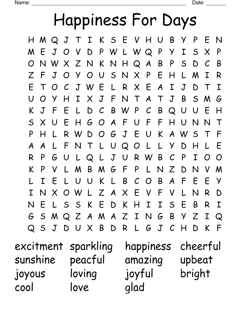 Happiness For Days Word Search WordMint