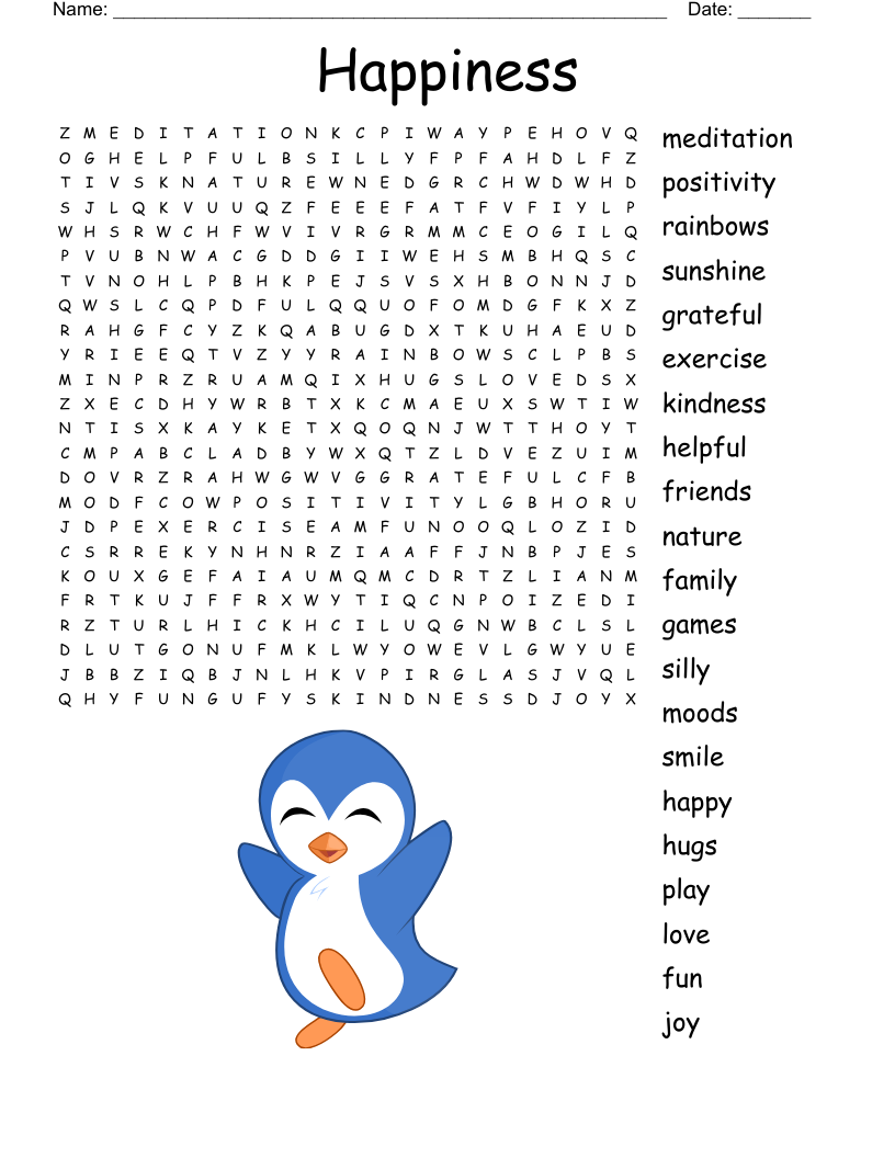 Happiness Word Search WordMint