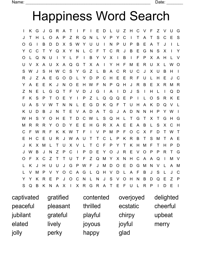Happiness Word Search WordMint