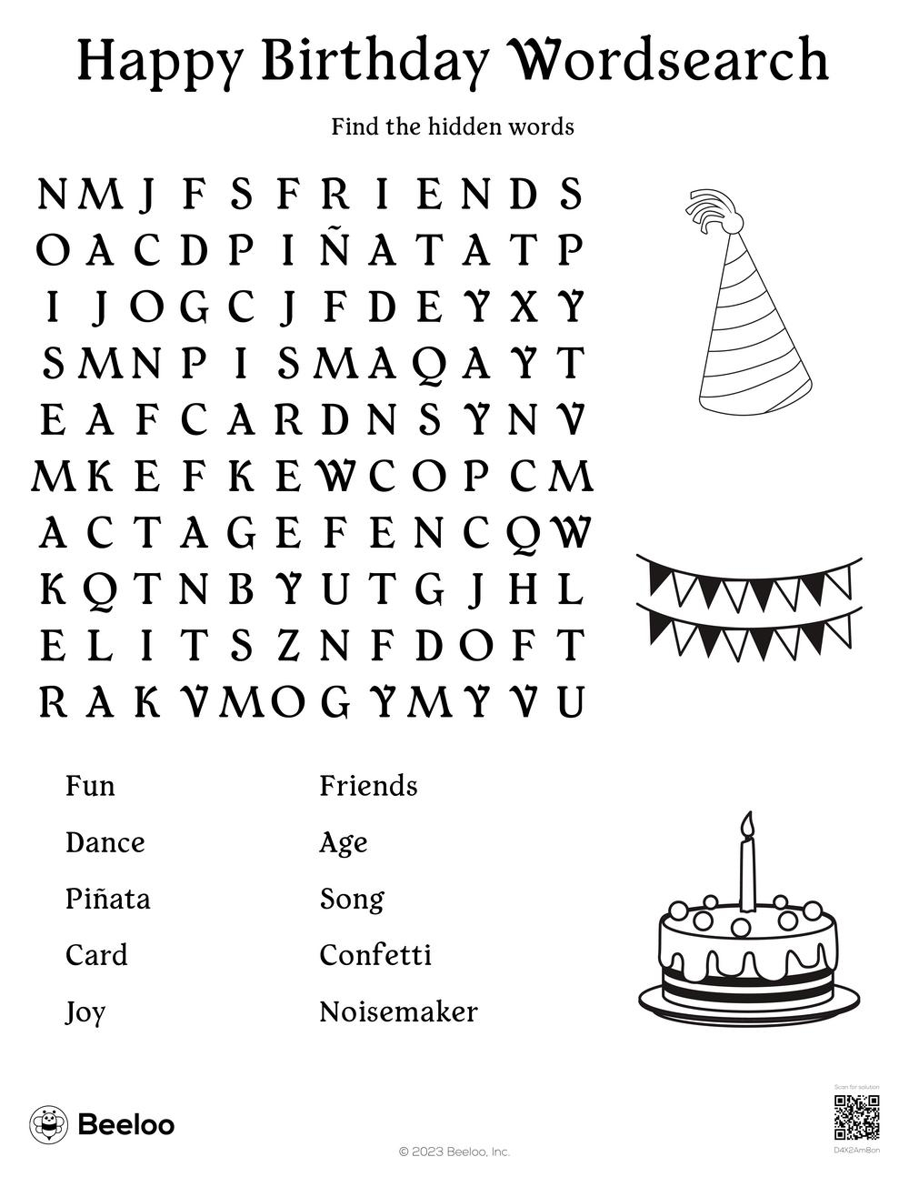Happy Birthday Wordsearch Beeloo Printable Crafts And Activities 