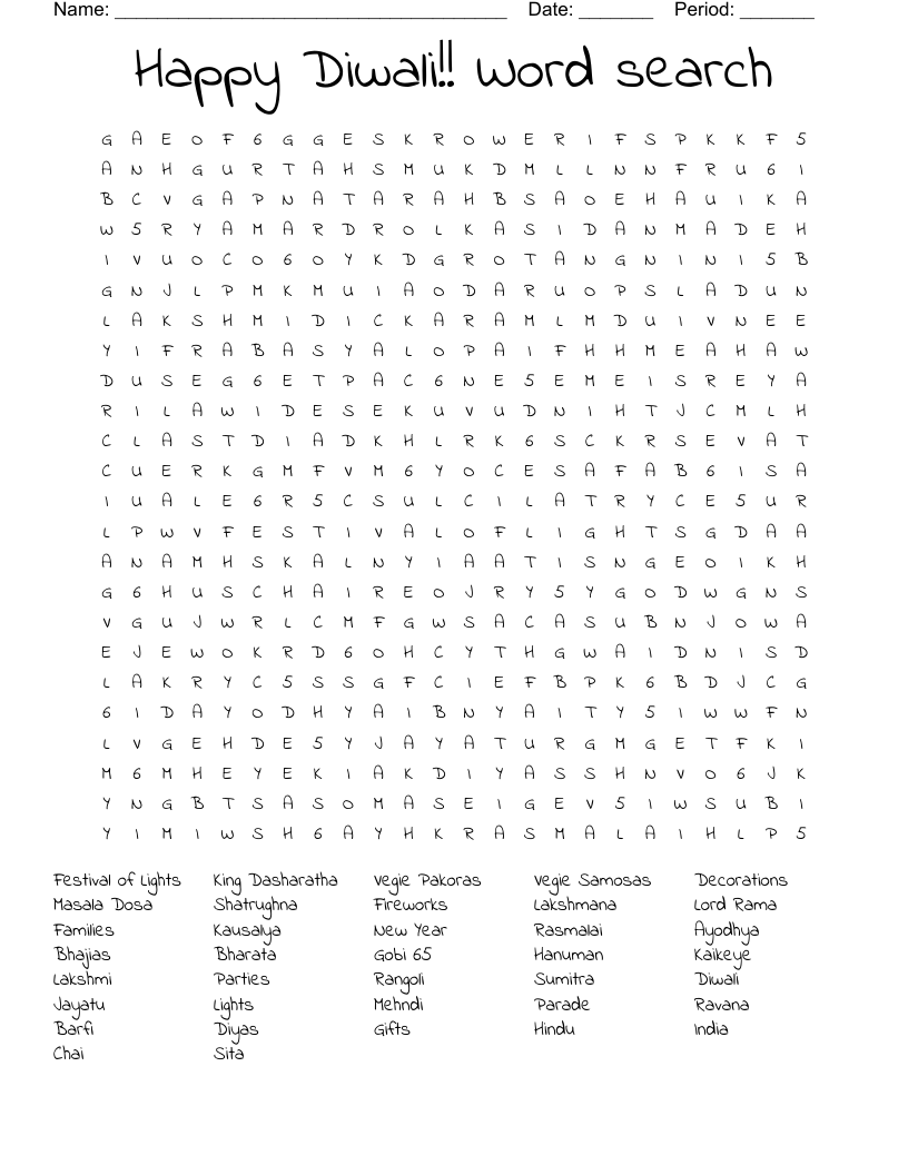 Happy Diwali Word Search WordMint