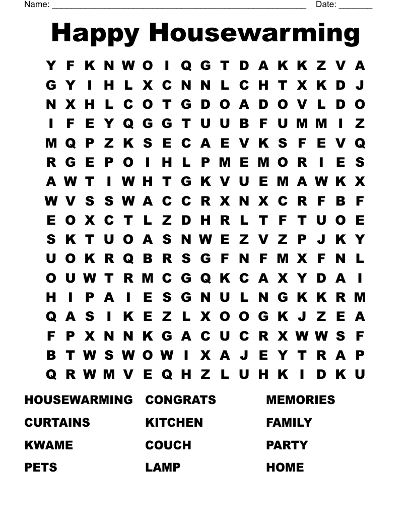 Happy Housewarming Word Search WordMint