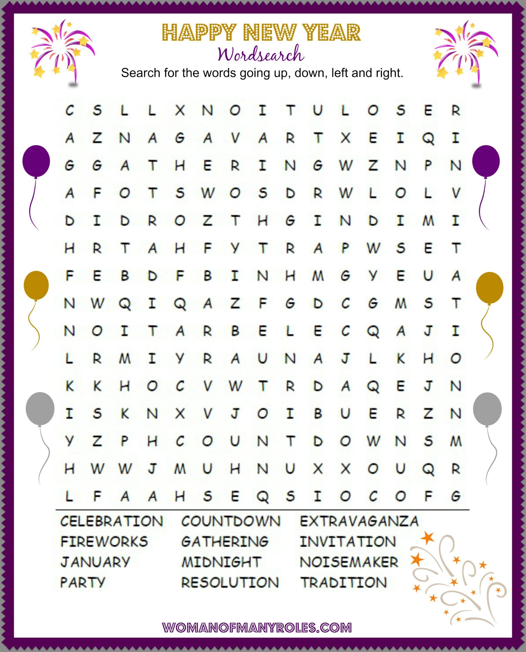 Happy New Year Word Search Printable Worksheets Library