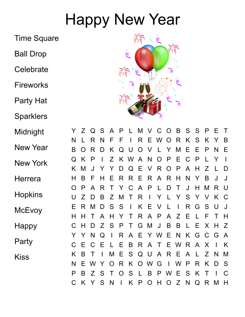 New Year Word Search Free Printable