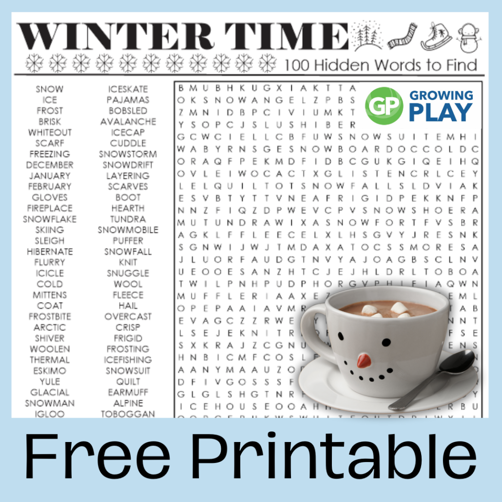 Hard Winter Word Search Free Printable Activity Growing Play