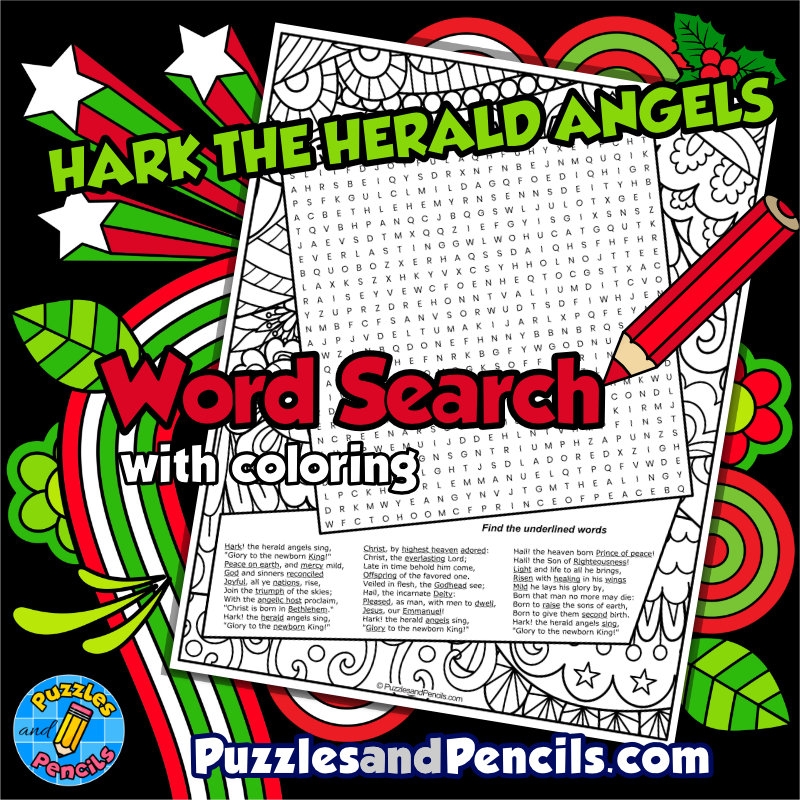 Hark The Herald Angels Sing Word Search Puzzle Activity Page With Coloring Christmas Carols Made By Teachers