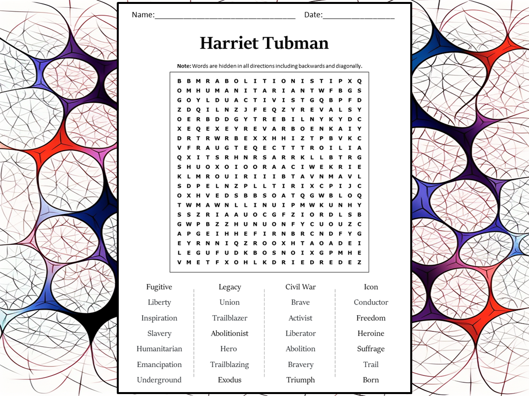 Harriet Tubman Word Search Puzzle Worksheet Activity Teaching Resources