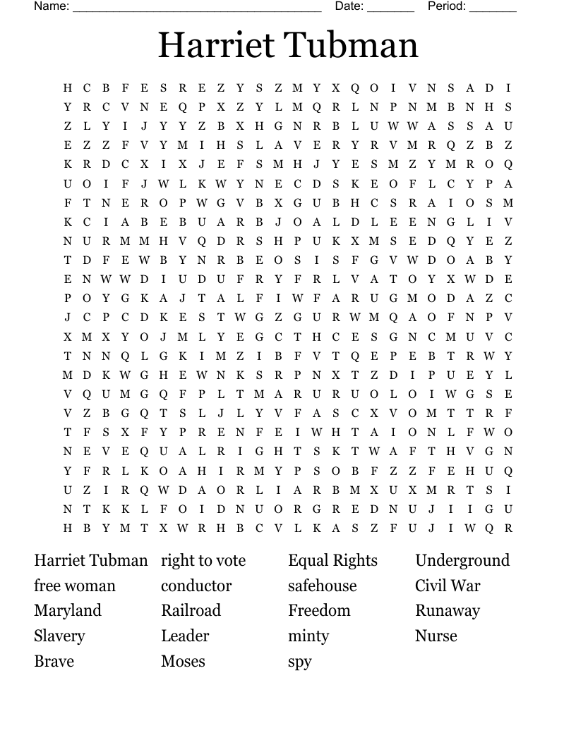 Harriet Tubman Word Search WordMint