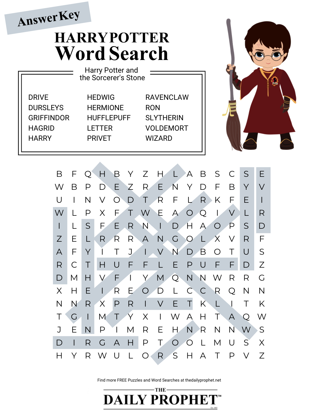 Harry Potter Word Search Harry Potter And The Sorcerers Stone The Daily Prophet