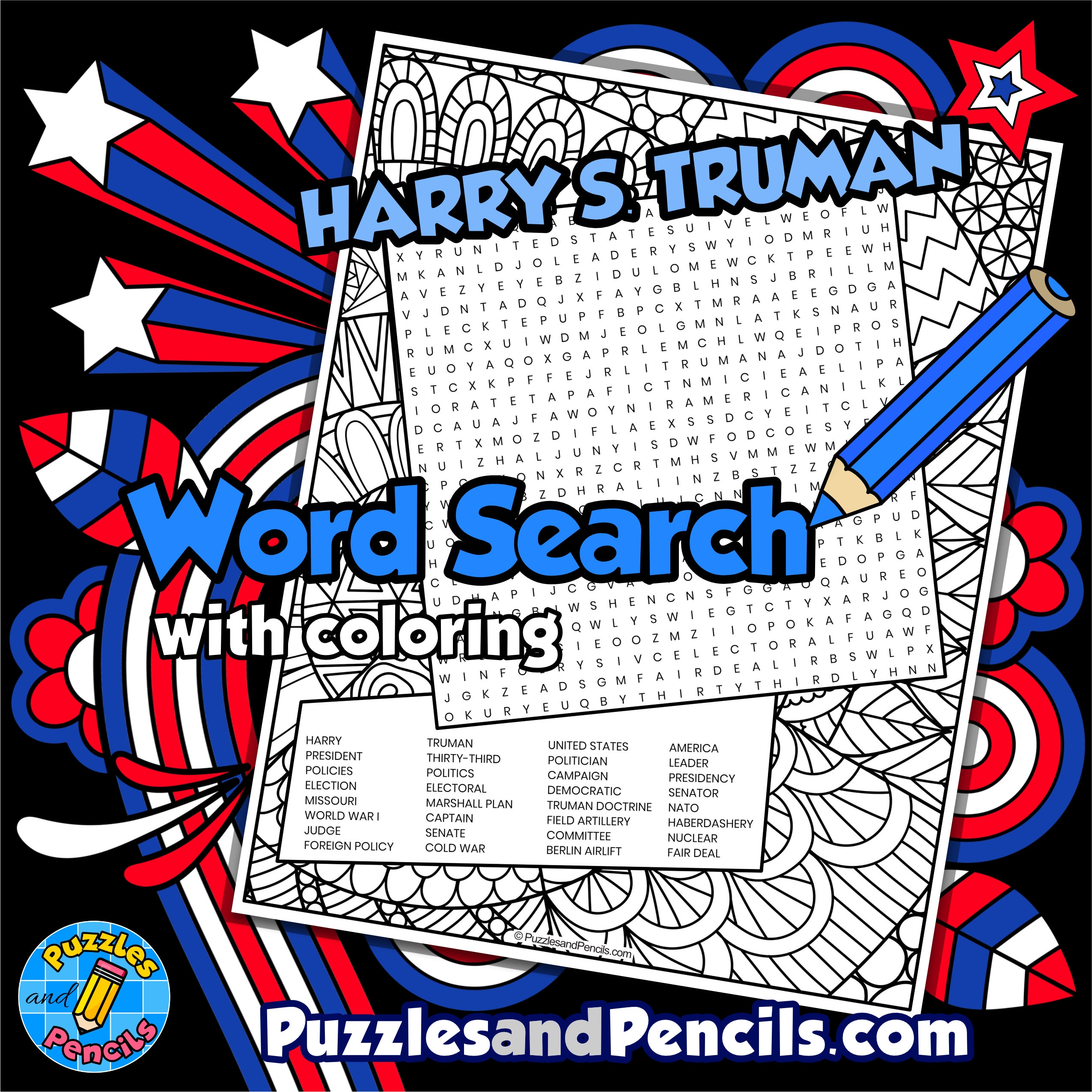 Harry S Truman Word Search Puzzle Activity US Presidents 