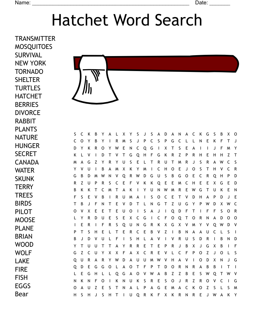 Hatchet Word Search WordMint
