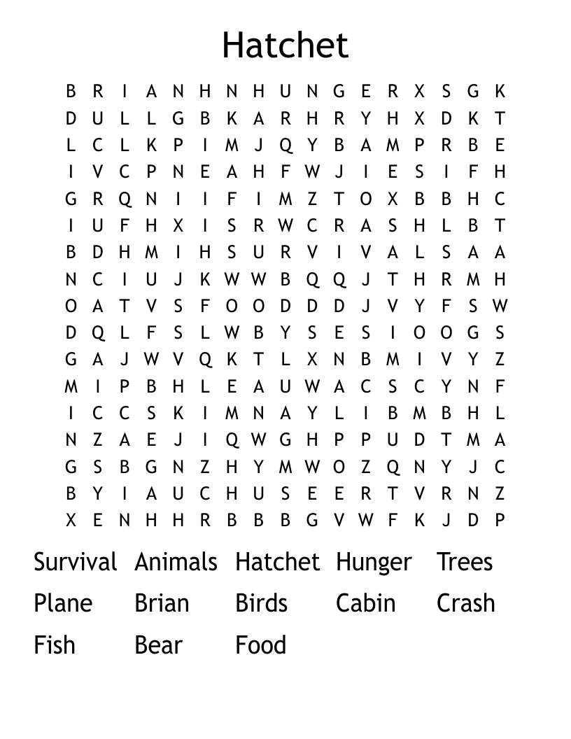 Hatchet Word Search WordMint