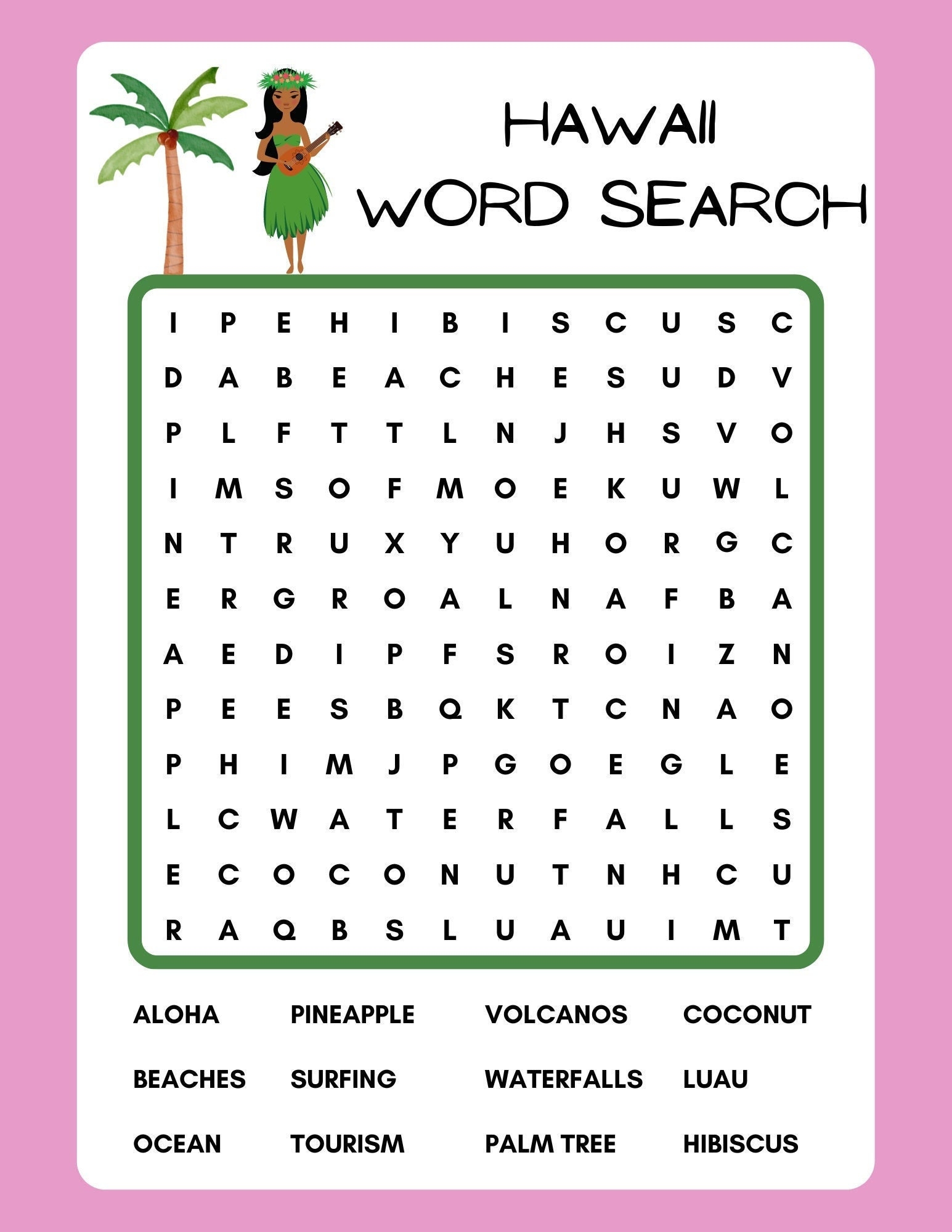 Hawaii Word Search Printable Instant Download PDF