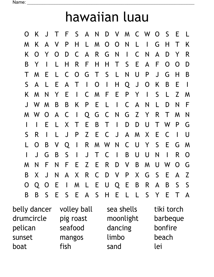 Free Printable Luau Word Search