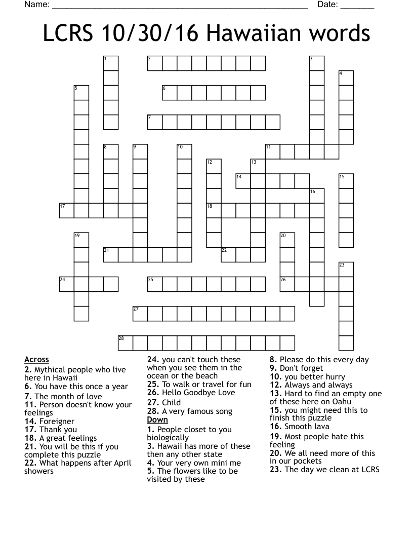 Hawaiian Words Word Search WordMint